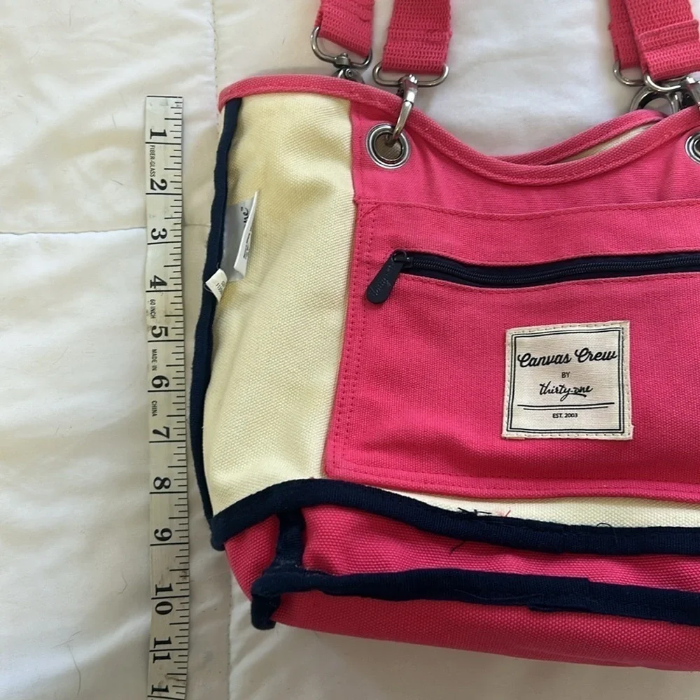 Thirty-One Canvas Pink Navy Cream Shoulder Bag